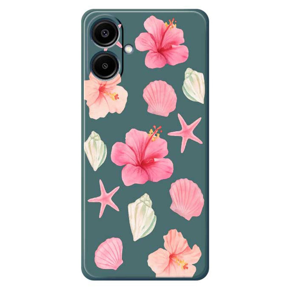 For Samsung Galaxy A08 5G / A08 4G / A07 5G / A07 4G Case Peach Blossoms Shells Pattern Printing Straight Edge TPU Phone Back Cover