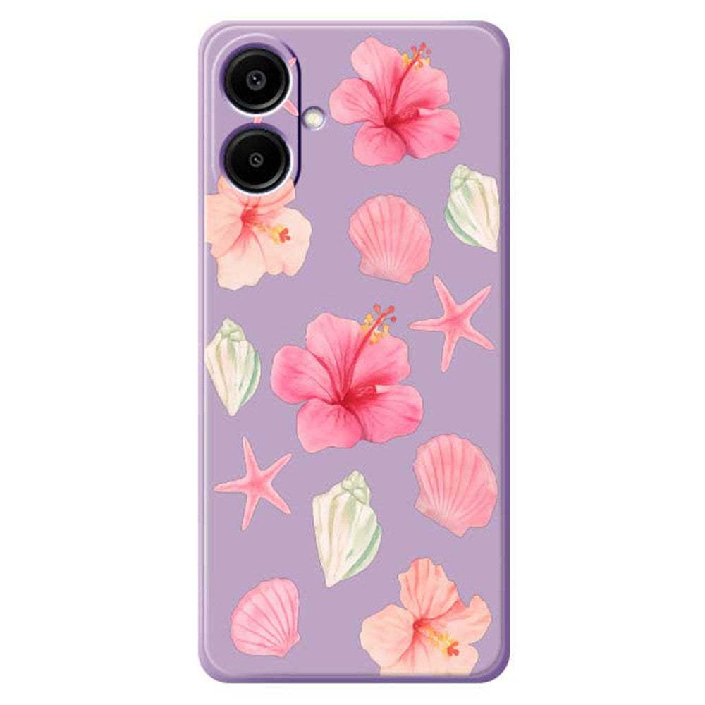 For Samsung Galaxy A08 5G / A08 4G / A07 5G / A07 4G Case Peach Blossoms Shells Pattern Printing Straight Edge TPU Phone Back Cover