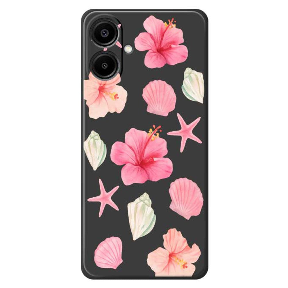 For Samsung Galaxy A08 5G / A08 4G / A07 5G / A07 4G Case Peach Blossoms Shells Pattern Printing Straight Edge TPU Phone Back Cover