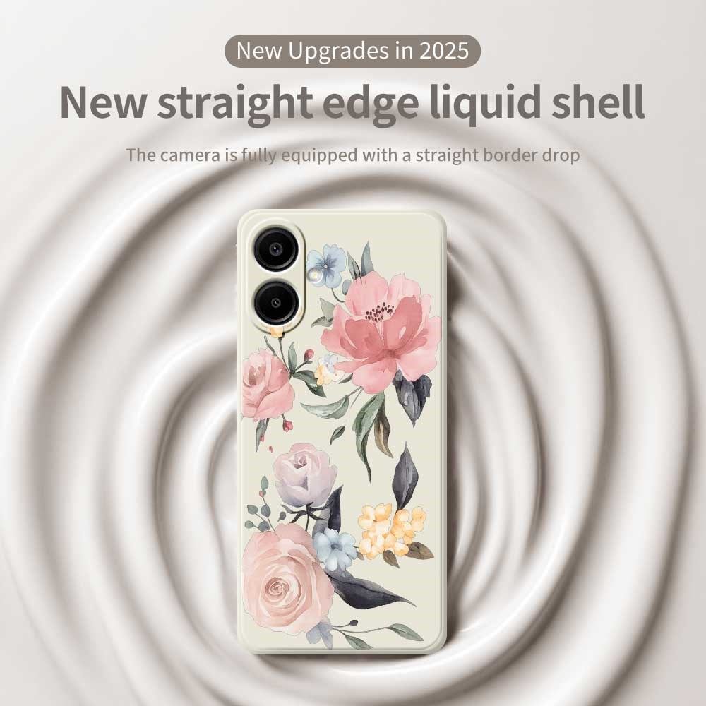 Samsung Galaxy A08 5G / A08 4G / A07 5G / A07 4G / A07s 4G-etui med stort blomstermønster, tryk, lige kant og TPU-mobilbagside