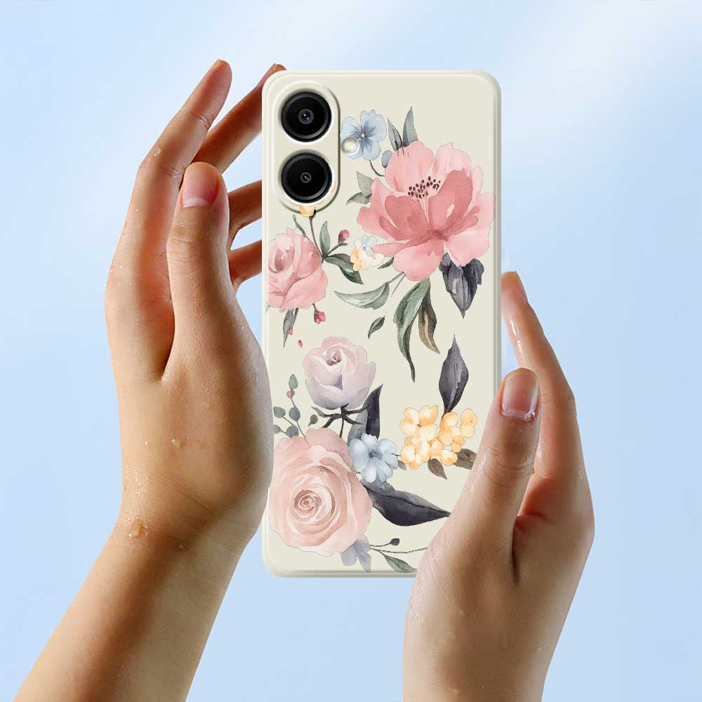 Samsung Galaxy A08 5G / A08 4G / A07 5G / A07 4G / A07s 4G-etui med stort blomstermønster, tryk, lige kant og TPU-mobilbagside