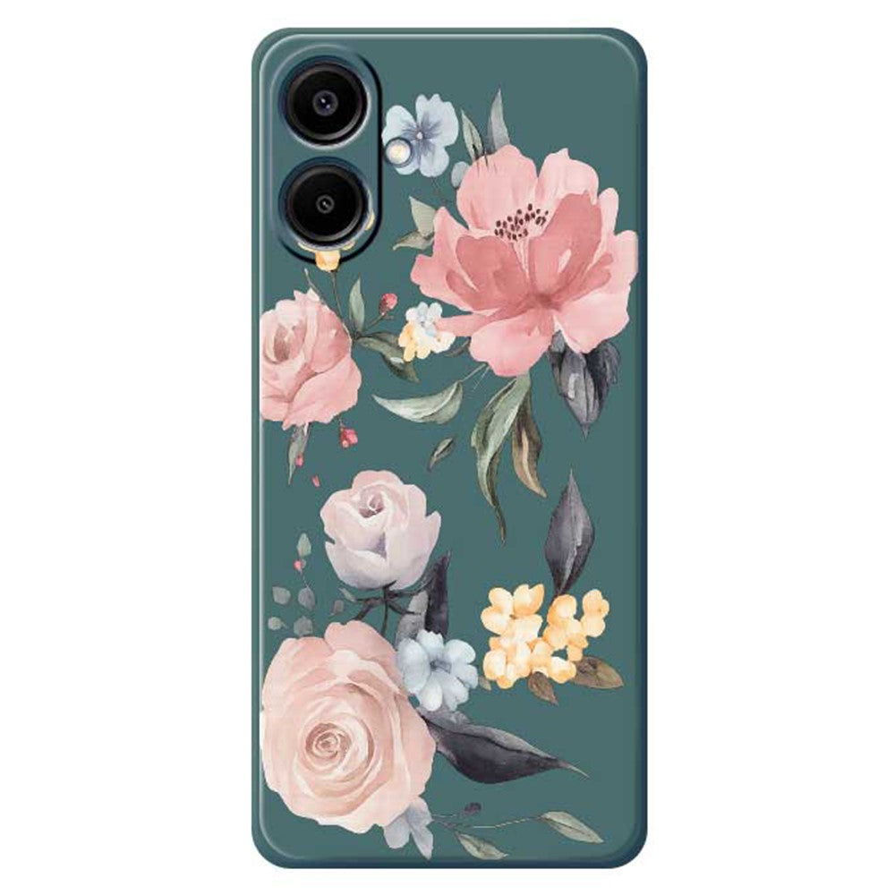 Samsung Galaxy A08 5G / A08 4G / A07 5G / A07 4G / A07s 4G-etui med stort blomstermønster, tryk, lige kant og TPU-mobilbagside