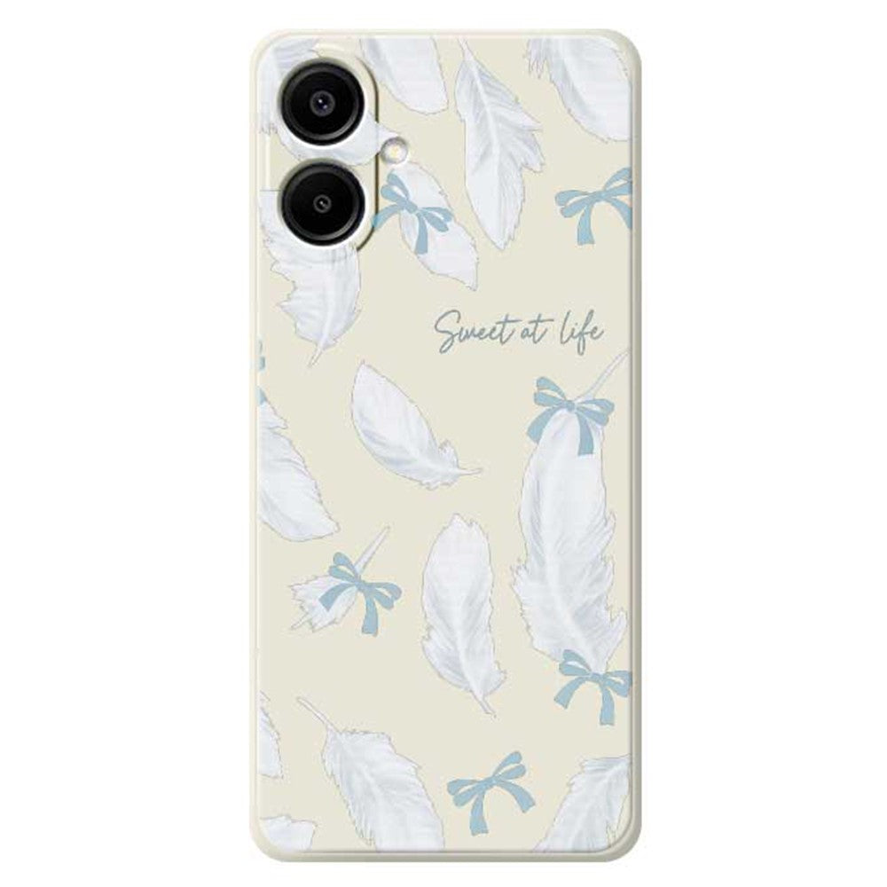 For Samsung Galaxy A08 5G / A08 4G / A07 5G / A07 4G Case White Feathers Pattern Printing Straight Edge TPU Phone Back Cover