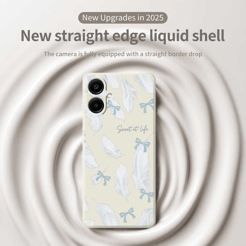 For Samsung Galaxy A08 5G / A08 4G / A07 5G / A07 4G Case White Feathers Pattern Printing Straight Edge TPU Phone Back Cover
