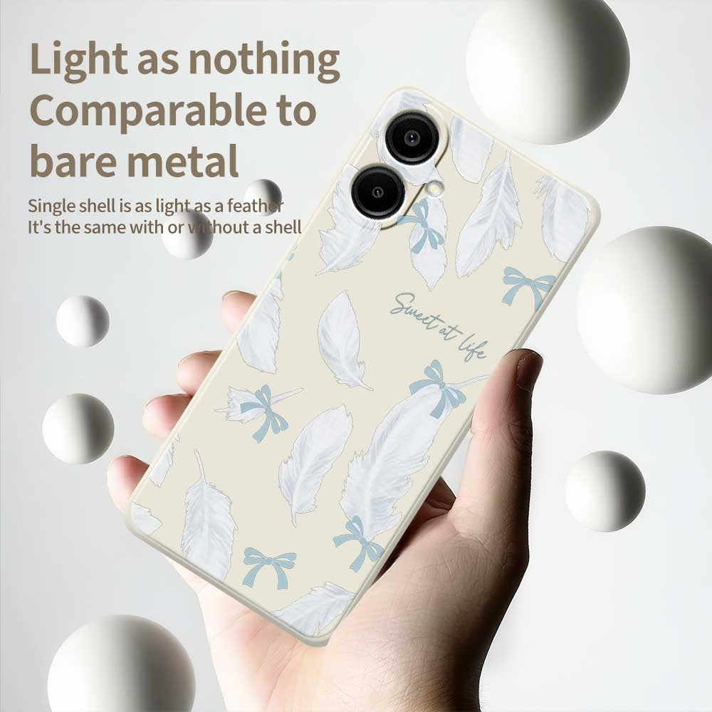For Samsung Galaxy A08 5G / A08 4G / A07 5G / A07 4G Case White Feathers Pattern Printing Straight Edge TPU Phone Back Cover