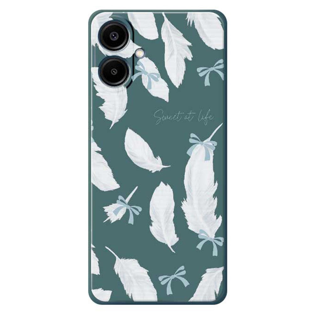 For Samsung Galaxy A08 5G / A08 4G / A07 5G / A07 4G Case White Feathers Pattern Printing Straight Edge TPU Phone Back Cover