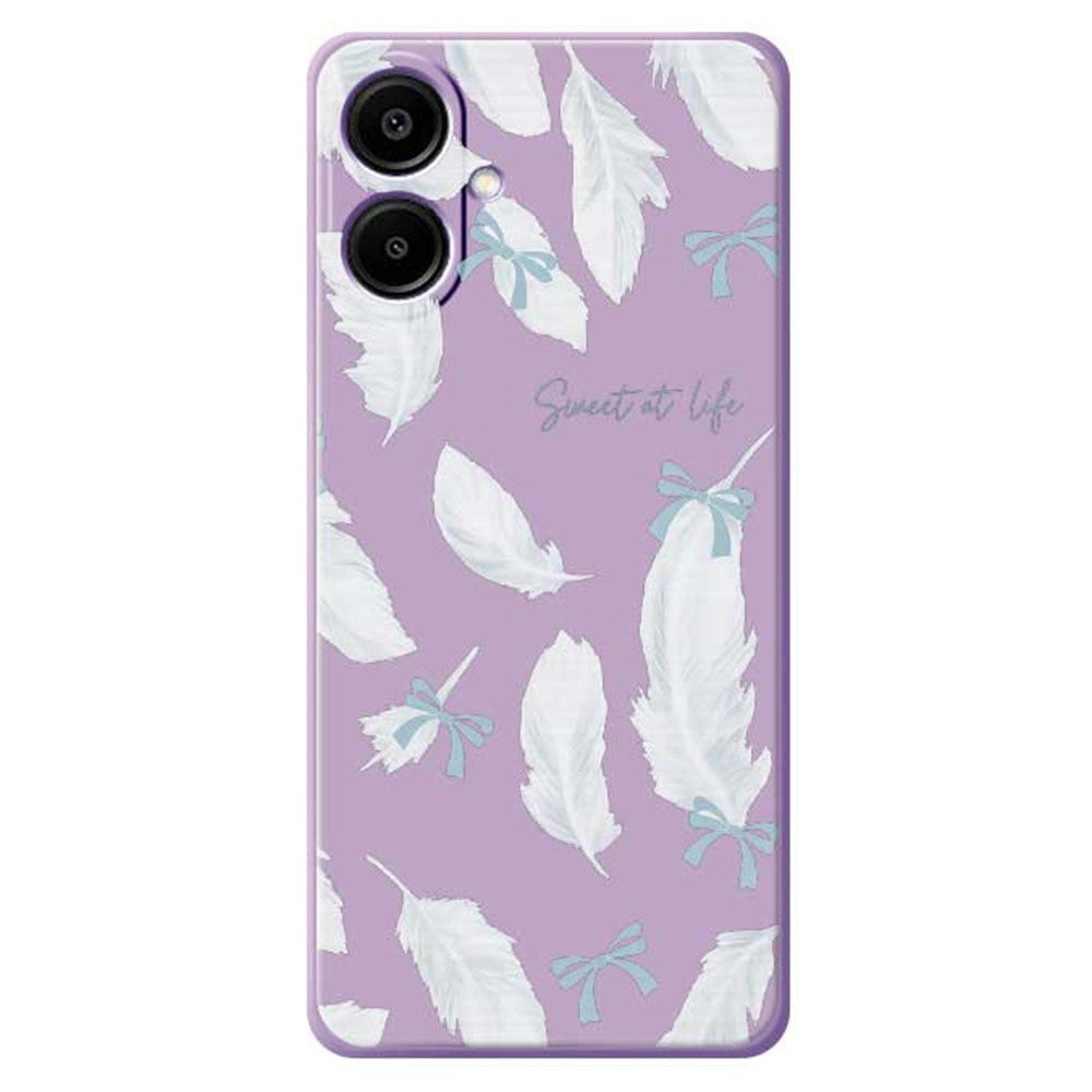For Samsung Galaxy A08 5G / A08 4G / A07 5G / A07 4G Case White Feathers Pattern Printing Straight Edge TPU Phone Back Cover