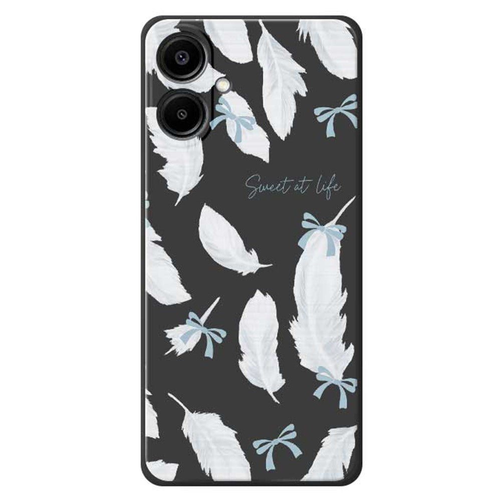 For Samsung Galaxy A08 5G / A08 4G / A07 5G / A07 4G Case White Feathers Pattern Printing Straight Edge TPU Phone Back Cover