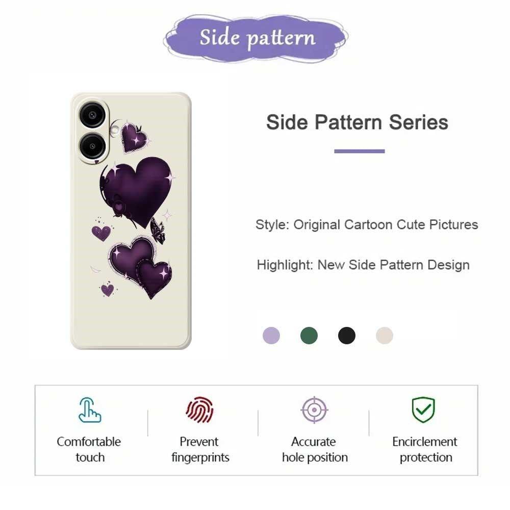 For Samsung Galaxy A08 5G / A08 4G / A07 5G / A07 4G / A07s 4G Case Purple Love Pattern Printing Straight Edge TPU Phone Back Cover