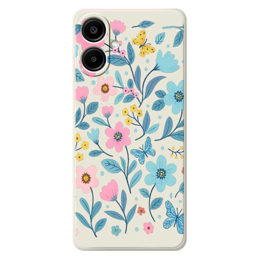 For Samsung Galaxy A08 5G / A08 4G / A07 5G / A07 4G Case Blue Pink Flowers Pattern Printing Straight Edge TPU Phone Back Cover