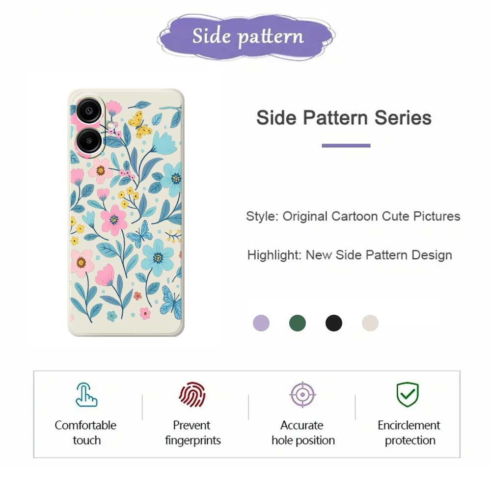 For Samsung Galaxy A08 5G / A08 4G / A07 5G / A07 4G Case Blue Pink Flowers Pattern Printing Straight Edge TPU Phone Back Cover