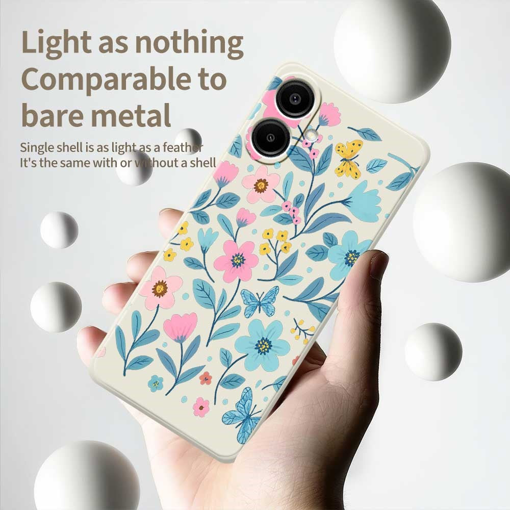 For Samsung Galaxy A08 5G / A08 4G / A07 5G / A07 4G Case Blue Pink Flowers Pattern Printing Straight Edge TPU Phone Back Cover