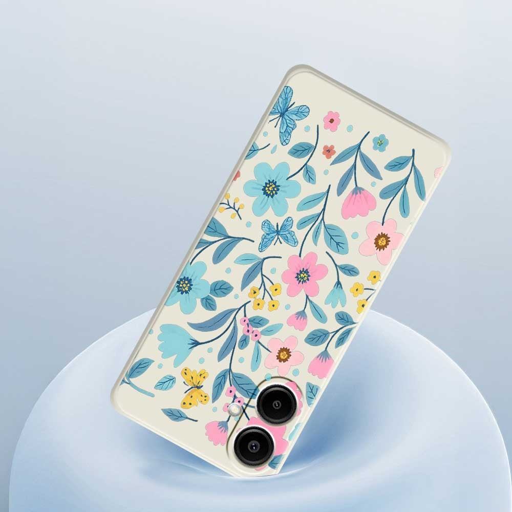 For Samsung Galaxy A08 5G / A08 4G / A07 5G / A07 4G Case Blue Pink Flowers Pattern Printing Straight Edge TPU Phone Back Cover