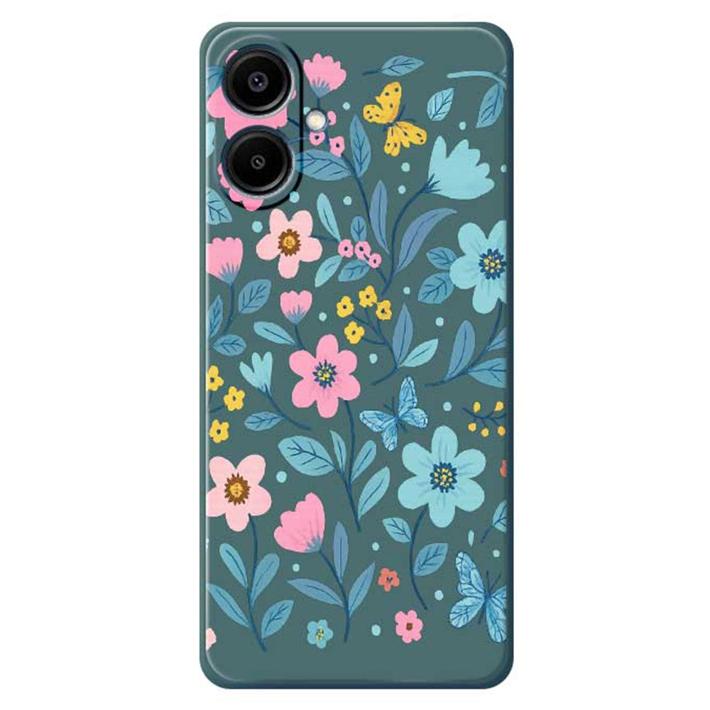 For Samsung Galaxy A08 5G / A08 4G / A07 5G / A07 4G Case Blue Pink Flowers Pattern Printing Straight Edge TPU Phone Back Cover