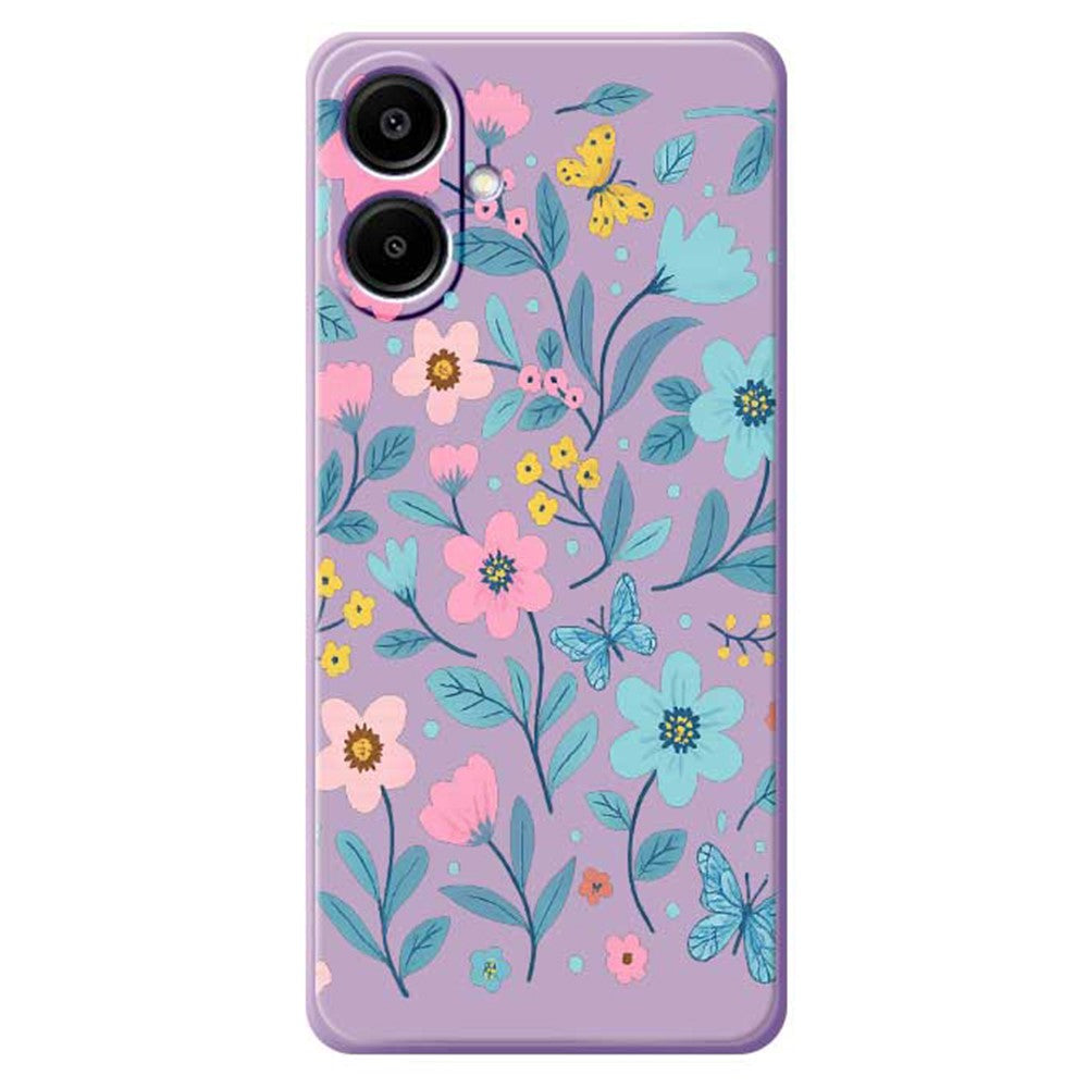 For Samsung Galaxy A08 5G / A08 4G / A07 5G / A07 4G Case Blue Pink Flowers Pattern Printing Straight Edge TPU Phone Back Cover
