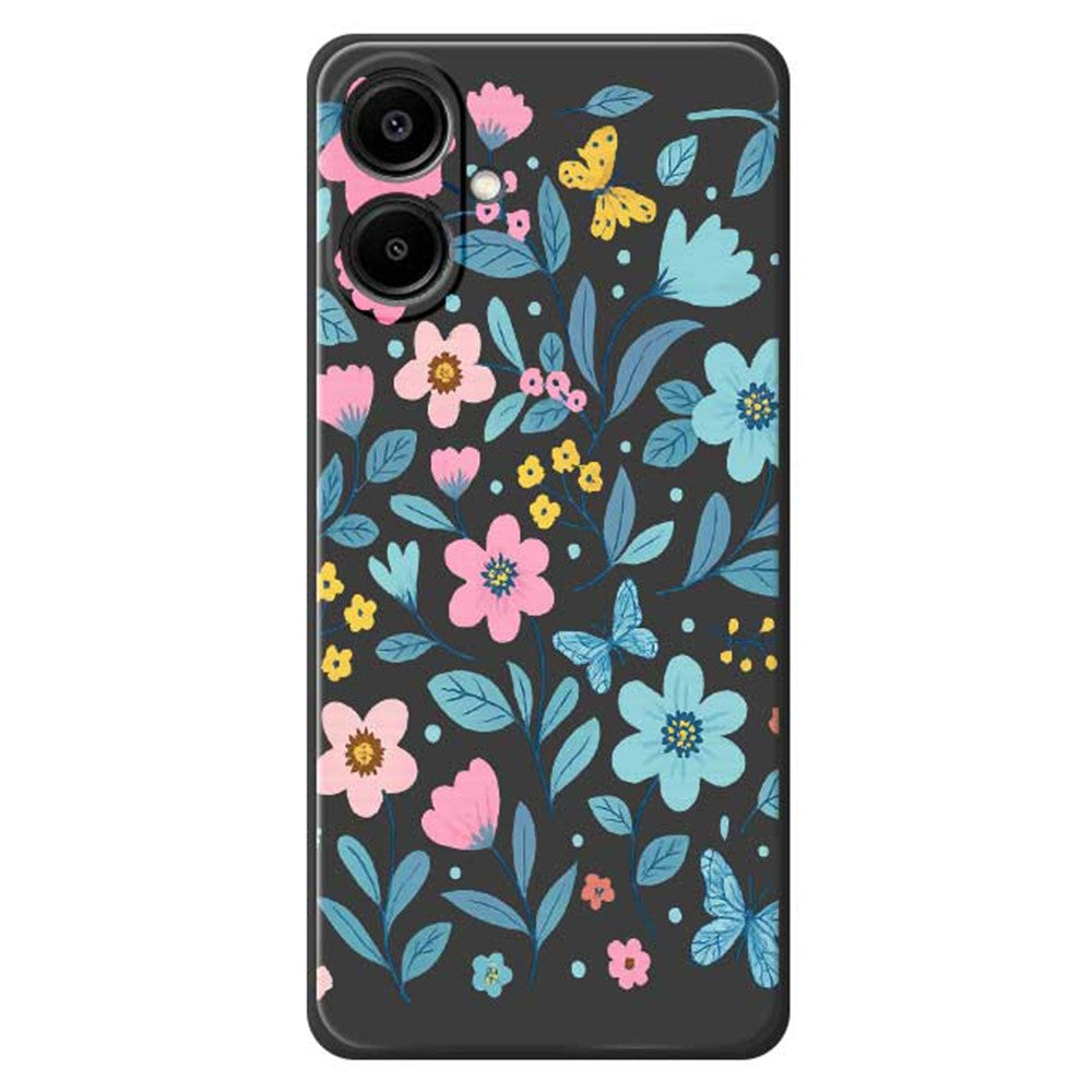 For Samsung Galaxy A08 5G / A08 4G / A07 5G / A07 4G Case Blue Pink Flowers Pattern Printing Straight Edge TPU Phone Back Cover