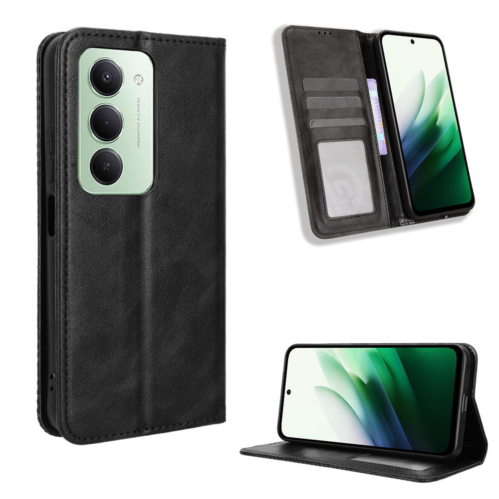 For Xiaomi Redmi 15 4G (EU) (171mm) Leather Case Wallet Stand Retro Texture Phone Cover