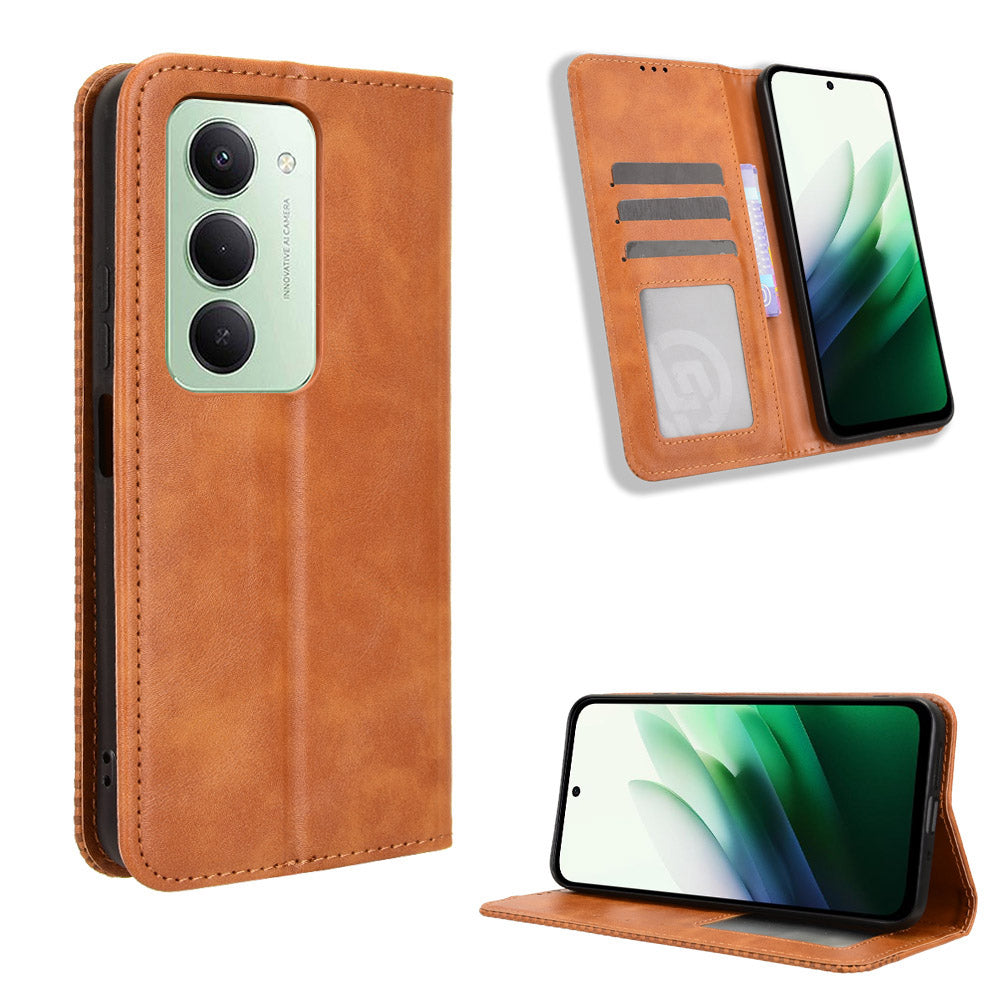 For Xiaomi Redmi 15 4G (EU) (171mm) Leather Case Wallet Stand Retro Texture Phone Cover