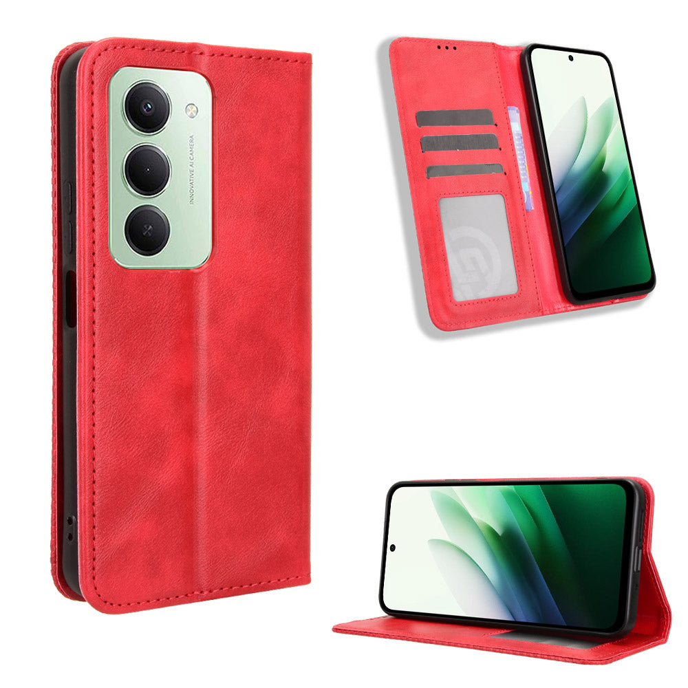 For Xiaomi Redmi 15 4G (EU) (171mm) Leather Case Wallet Stand Retro Texture Phone Cover