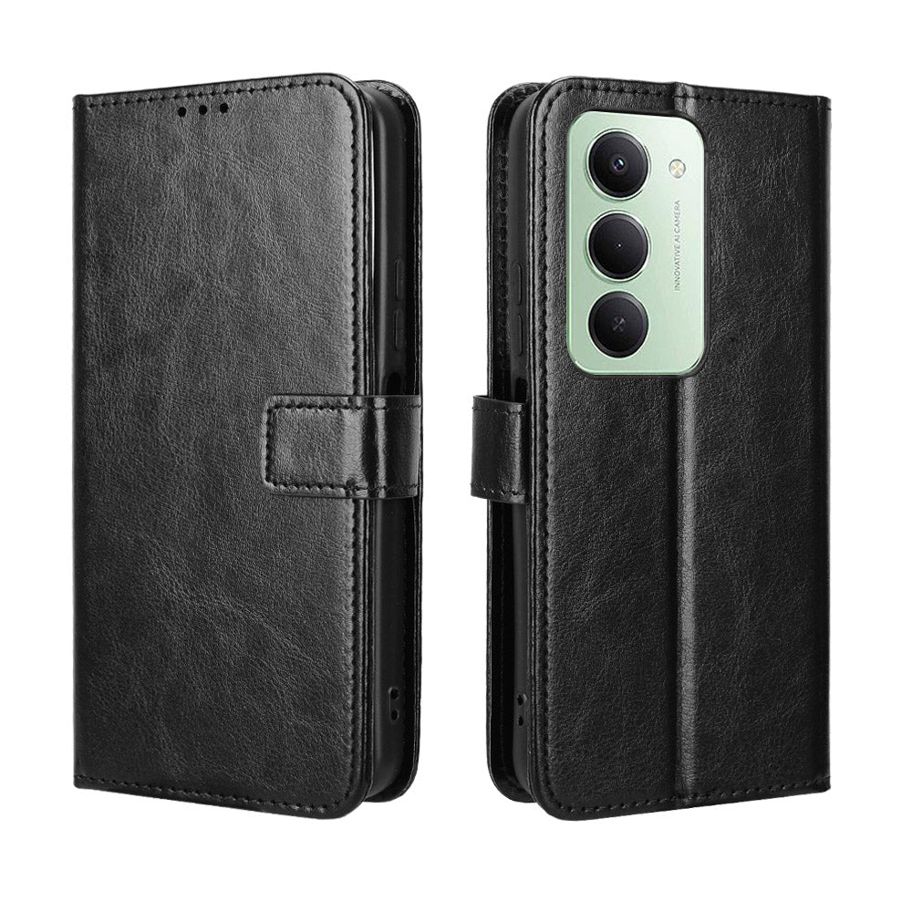 For Xiaomi Redmi 15 4G (EU) (171mm) PU Leather Case with Strap Crazy Horse Texture Phone Wallet Cover