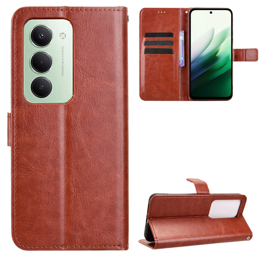 For Xiaomi Redmi 15 4G (EU) (171mm) PU Leather Case with Strap Crazy Horse Texture Phone Wallet Cover