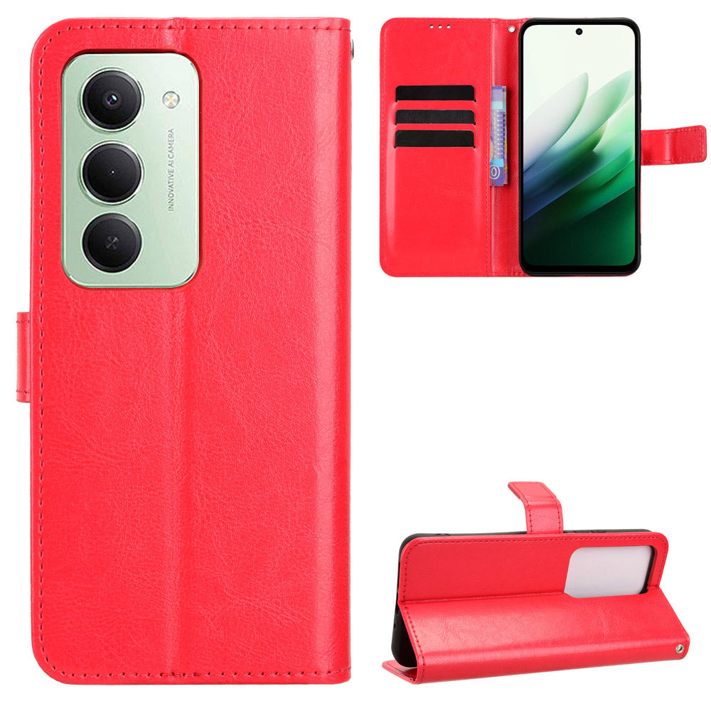 For Xiaomi Redmi 15 4G (EU) (171mm) PU Leather Case with Strap Crazy Horse Texture Phone Wallet Cover