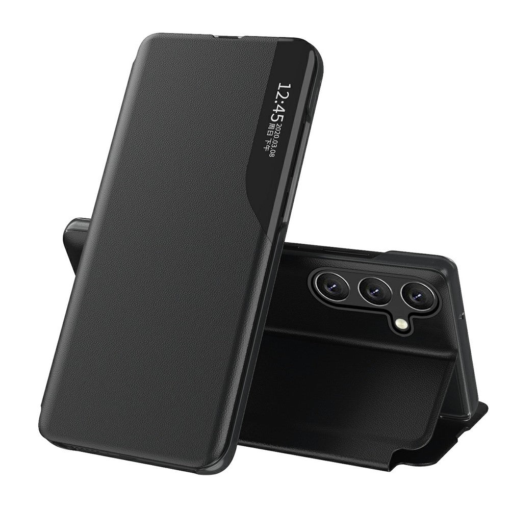 AMORUS Til Samsung Galaxy S25 Etui Visningsvindue Stativ PU Læder Telefoncover