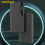 AMORUS Til Samsung Galaxy S25 Etui Visningsvindue Stativ PU Læder Telefoncover