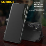 AMORUS For Samsung Galaxy S25+ Case View Window Stand PU Leather Phone Cover