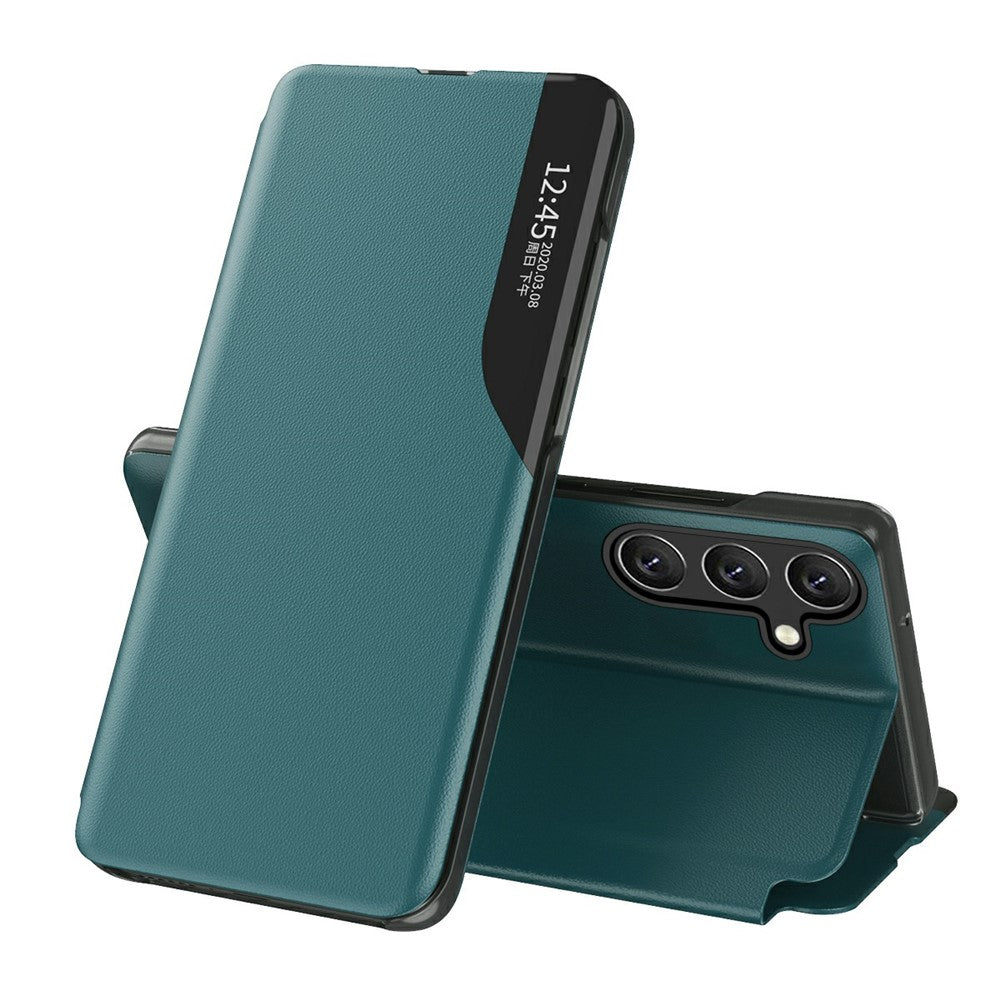 AMORUS For Samsung Galaxy S25+ Case View Window Stand PU Leather Phone Cover