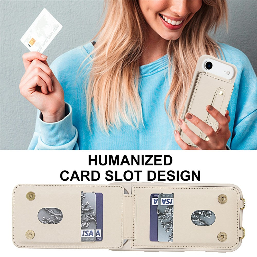 For iPhone Air Case Kickstand Card Slots Leather Coated TPU Cover with Shoulder Strap