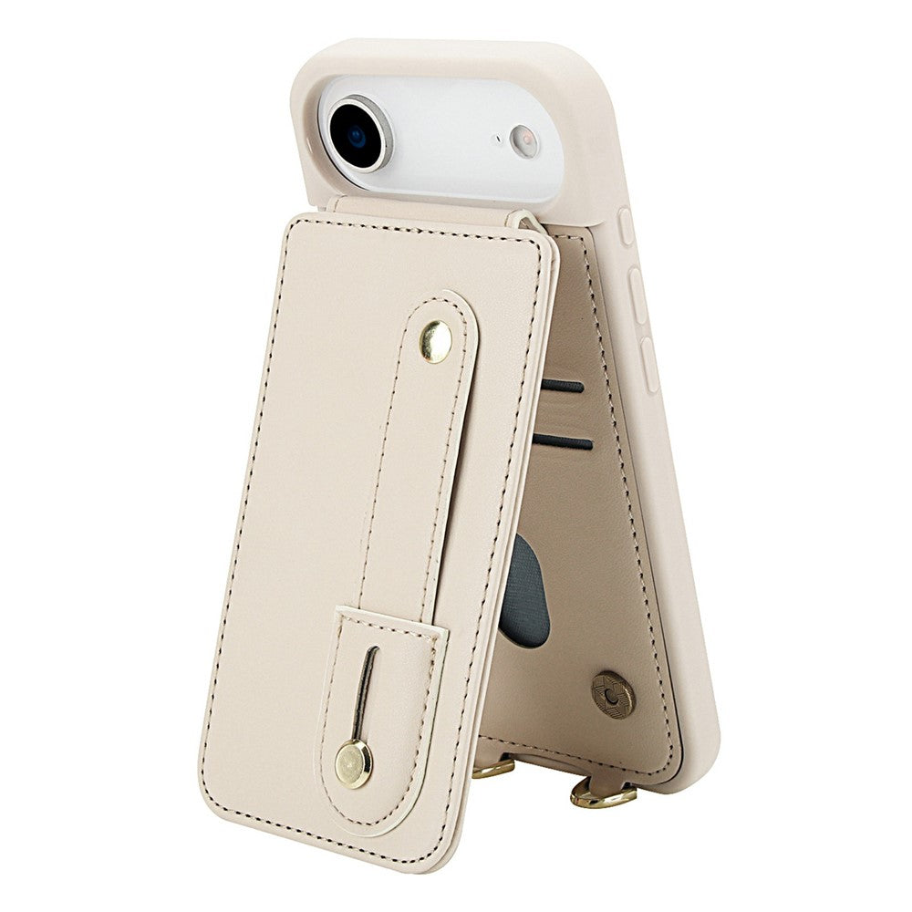 For iPhone Air Case Kickstand Card Slots Leather Coated TPU Cover with Shoulder Strap