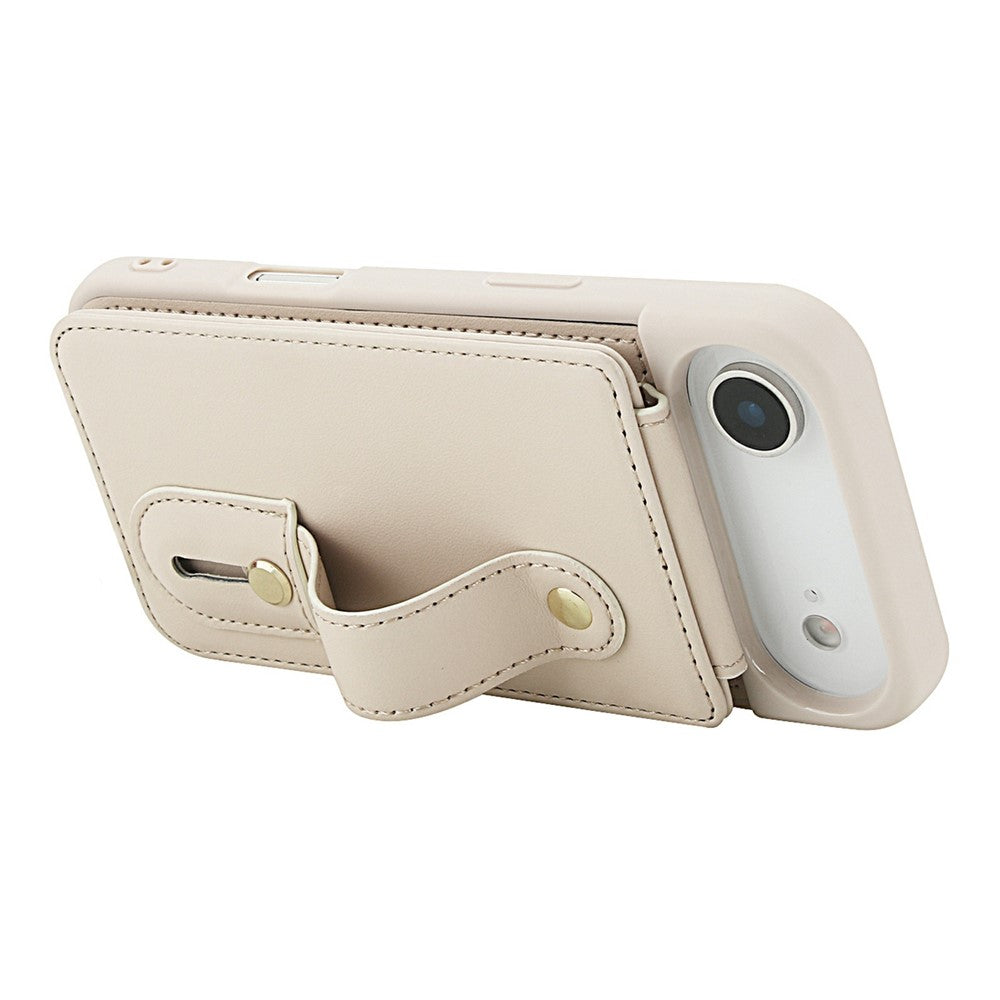 For iPhone Air Case Kickstand Card Slots Leather Coated TPU Cover with Shoulder Strap