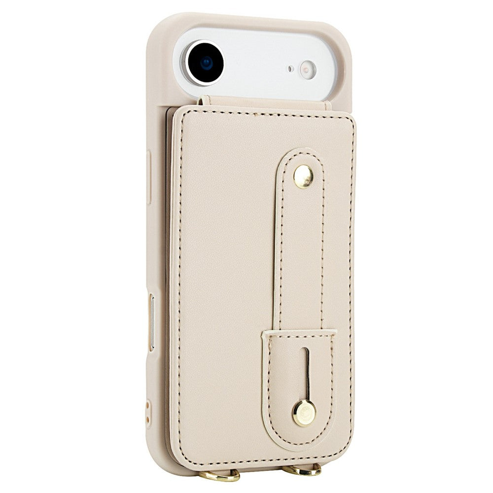 For iPhone Air Case Kickstand Card Slots Leather Coated TPU Cover with Shoulder Strap