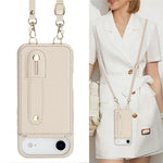 For iPhone Air Case Kickstand Card Slots Leather Coated TPU Cover with Shoulder Strap