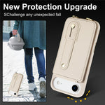 For iPhone Air Case Kickstand Card Slots Leather Coated TPU Cover with Shoulder Strap