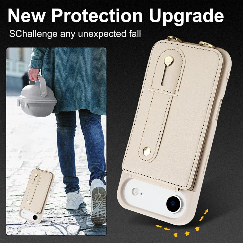 For iPhone Air Case Kickstand Card Slots Leather Coated TPU Cover with Shoulder Strap