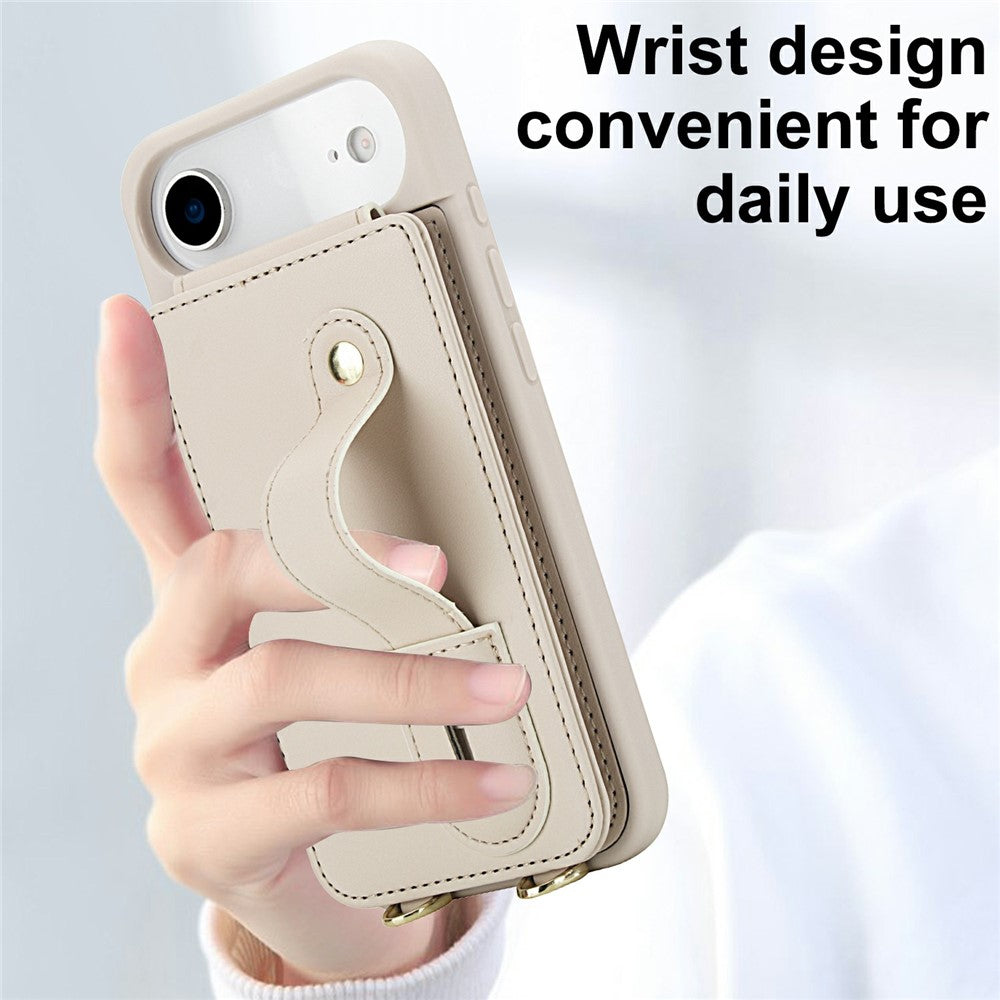For iPhone Air Case Kickstand Card Slots Leather Coated TPU Cover with Shoulder Strap