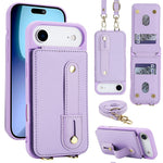 For iPhone Air Case Kickstand Card Slots Leather Coated TPU Cover with Shoulder Strap