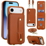 For iPhone Air Case Kickstand Card Slots Leather Coated TPU Cover with Shoulder Strap