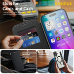 AMORUS For iPhone 17 Case Compatible with MagSafe RFID Blocking Card Holder Leather Phone Cover