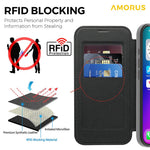 AMORUS For iPhone 17 Case Compatible with MagSafe RFID Blocking Card Holder Leather Phone Cover