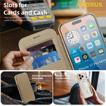 AMORUS For iPhone 17 Pro Max Case Compatible with MagSafe RFID Blocking Card Holder Leather Phone Cover