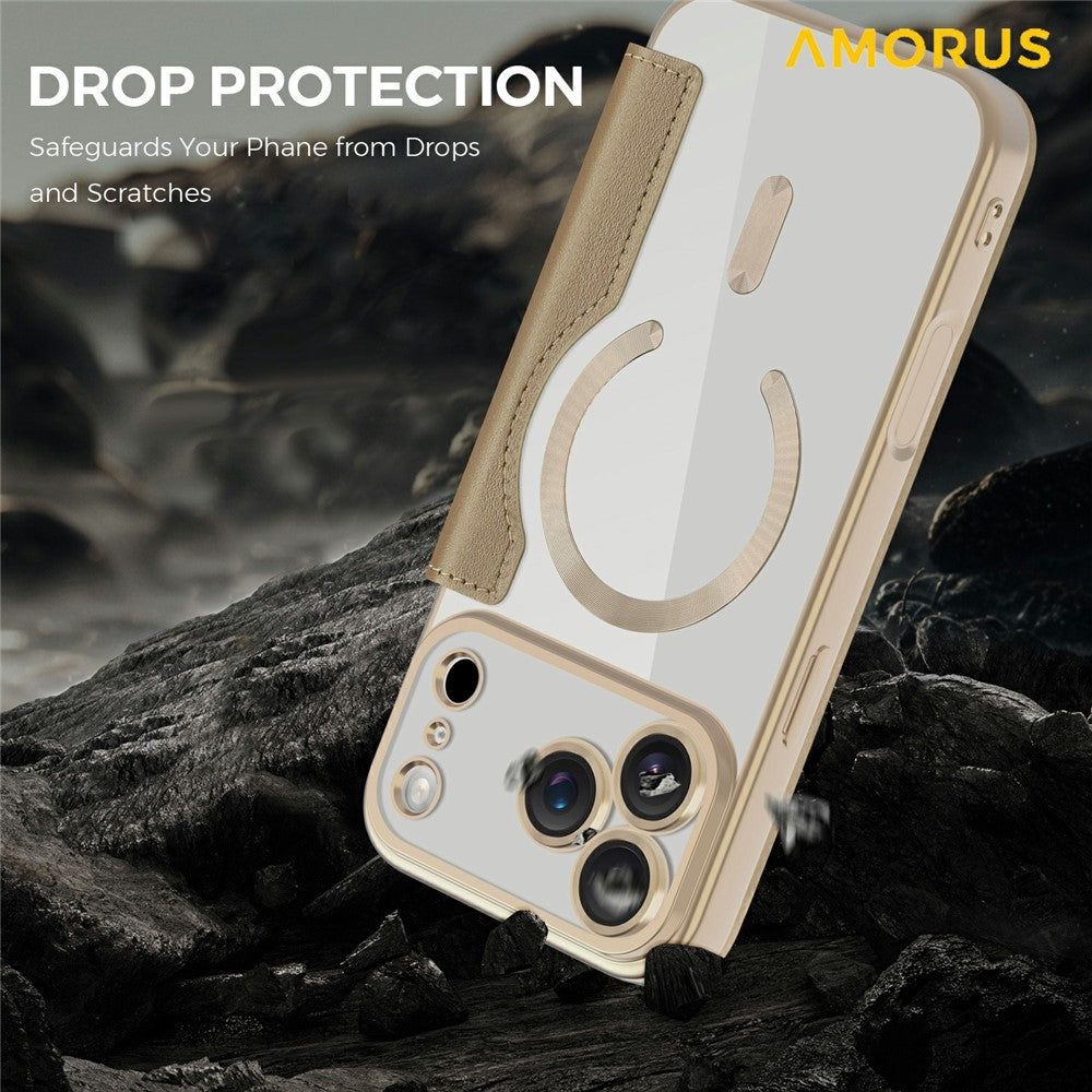 AMORUS For iPhone 17 Pro Max Case Compatible with MagSafe RFID Blocking Card Holder Leather Phone Cover
