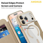 AMORUS For iPhone 17 Pro Max Case Compatible with MagSafe RFID Blocking Card Holder Leather Phone Cover