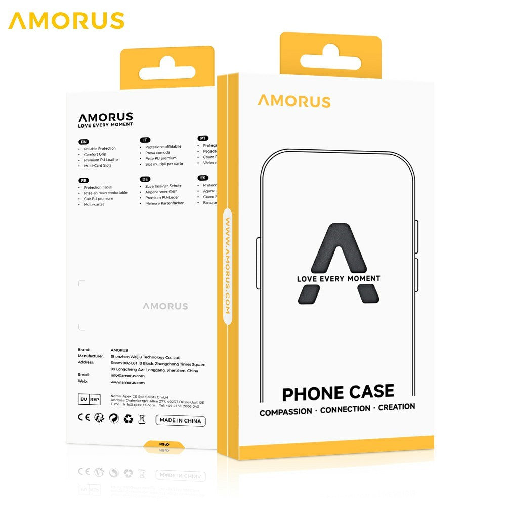 AMORUS For iPhone 17 Pro Max Case Compatible with MagSafe RFID Blocking Card Holder Leather Phone Cover