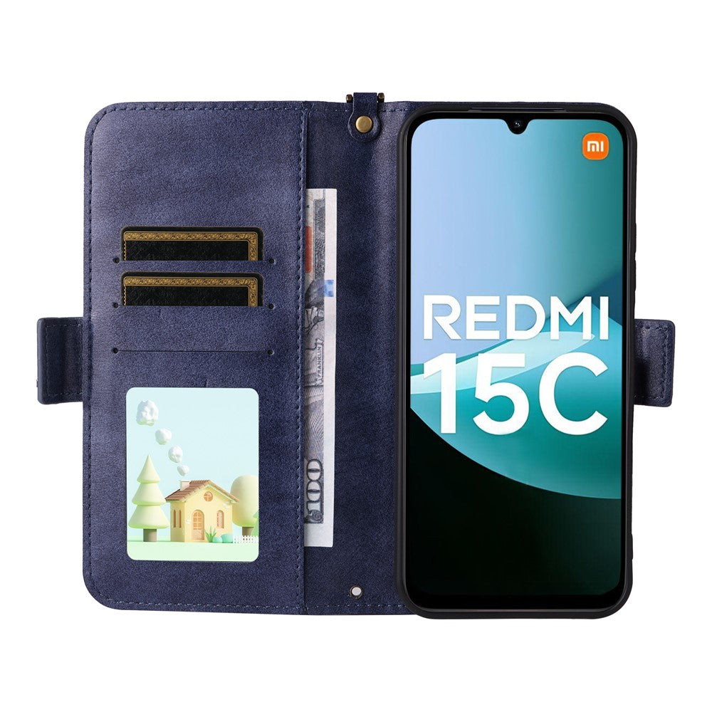 For Xiaomi Redmi 15C 4G (Global) (171mm) / Poco C85 4G (171mm) Leather Case Magnetic Closure Wallet Stand Phone Cover with Crossbody Strap