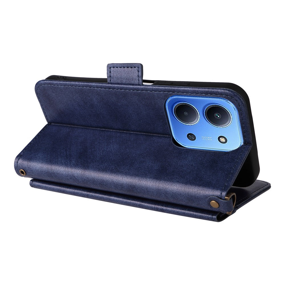 For Xiaomi Redmi 15C 4G (Global) (171mm) / Poco C85 4G (171mm) Leather Case Magnetic Closure Wallet Stand Phone Cover with Crossbody Strap