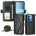 For Xiaomi Redmi 15C 4G (Global) (171mm) / Poco C85 4G (171mm) Leather Case Magnetic Closure Wallet Stand Phone Cover with Crossbody Strap