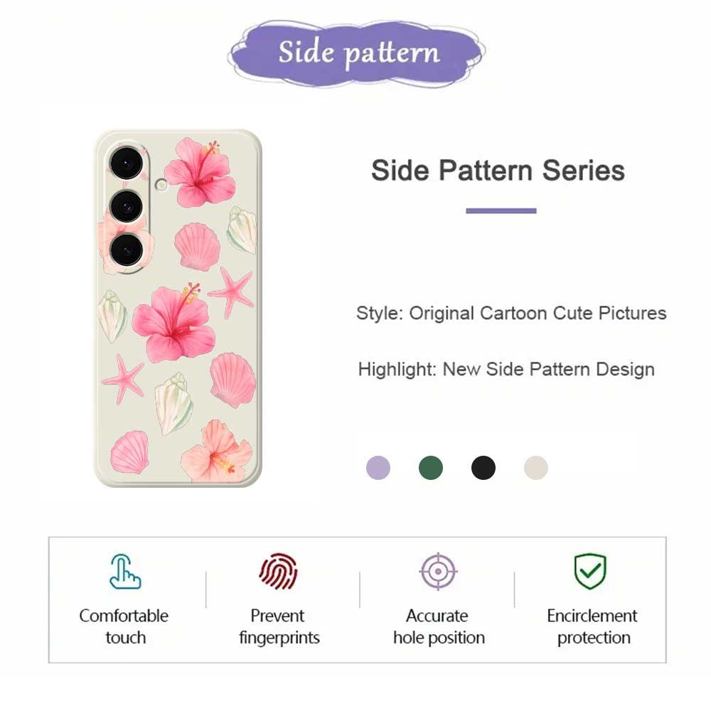 For Samsung Galaxy S25 FE Case Peach Blossoms Shells Pattern Printing Straight Edge TPU Phone Back Cover